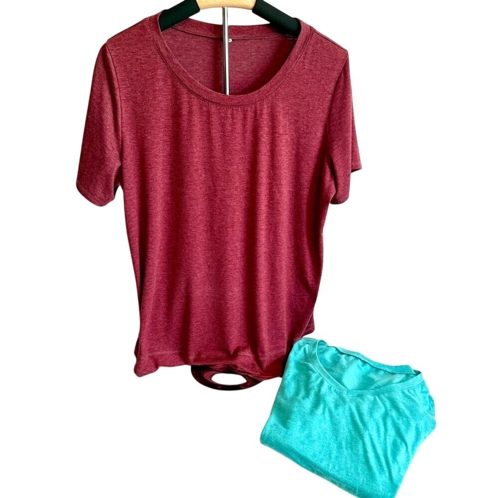 Lot of 2 Womens Short Sleeve T-Shirts Burgundy Teal XL Athleisure Activewear